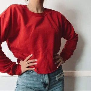 Red cropped crew neck